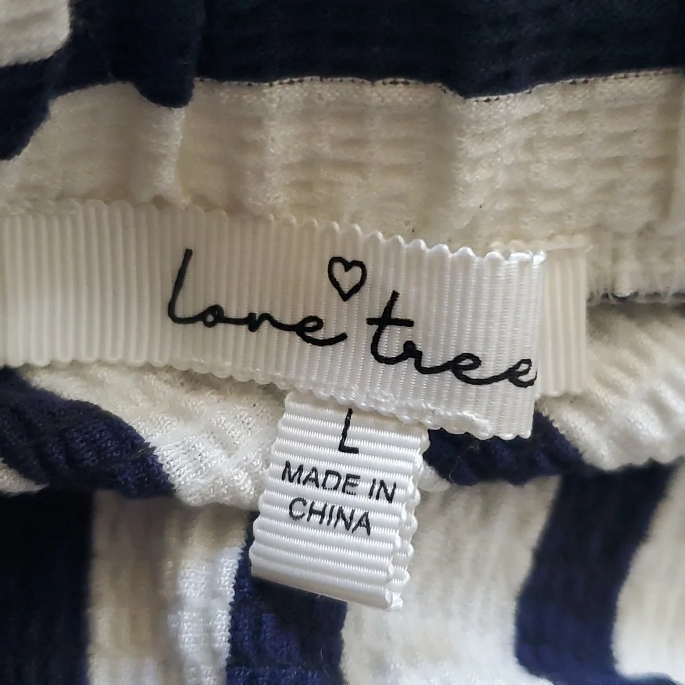 Ladies blue white stripe off the shoulder jump suit, elastic waist, side pockets - Picture 4 of 5